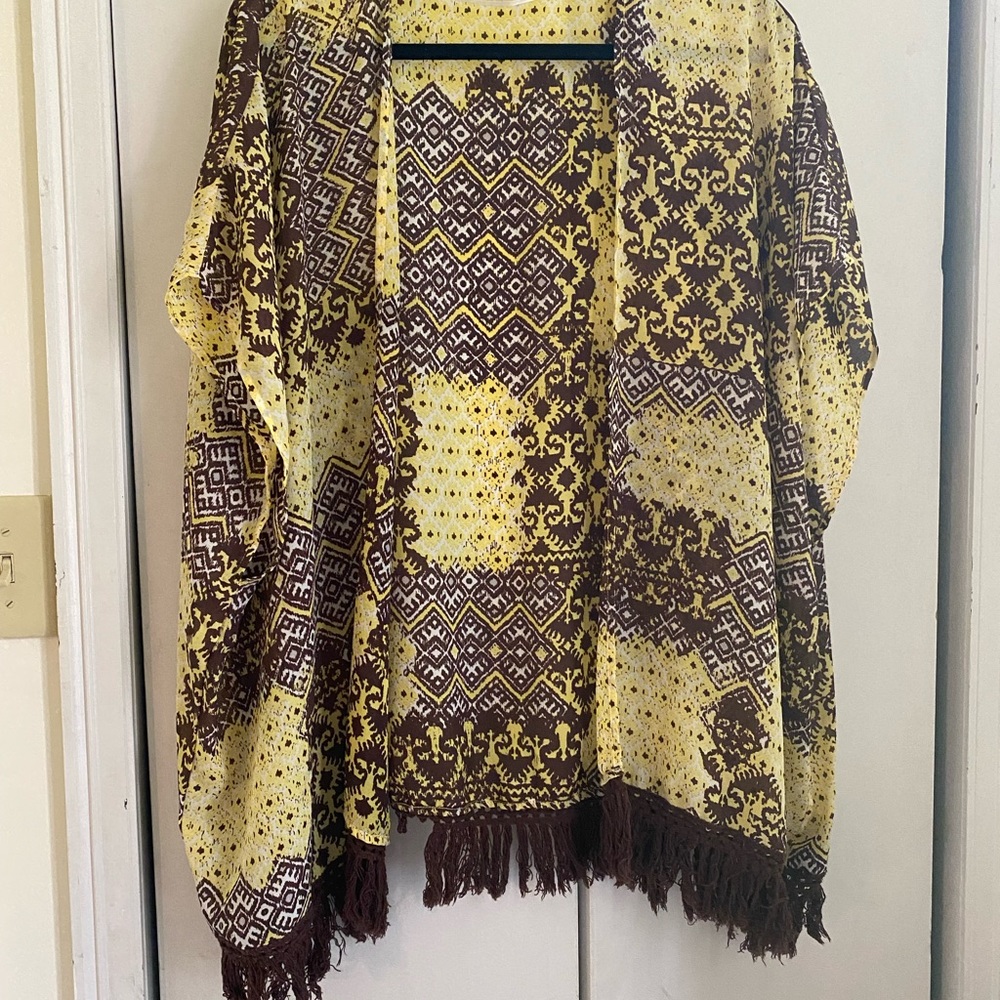 Thin Yellow and Brown Cardigan with Tassels